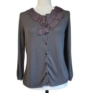 Garnet Hill Cardigan Womens M‎ Gray Silk Wool Cashmere Sweater Soft Minimalist
